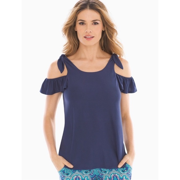 Soma Bliss Knit Cold Shoulder Navy Top SZ L - Picture 1 of 7